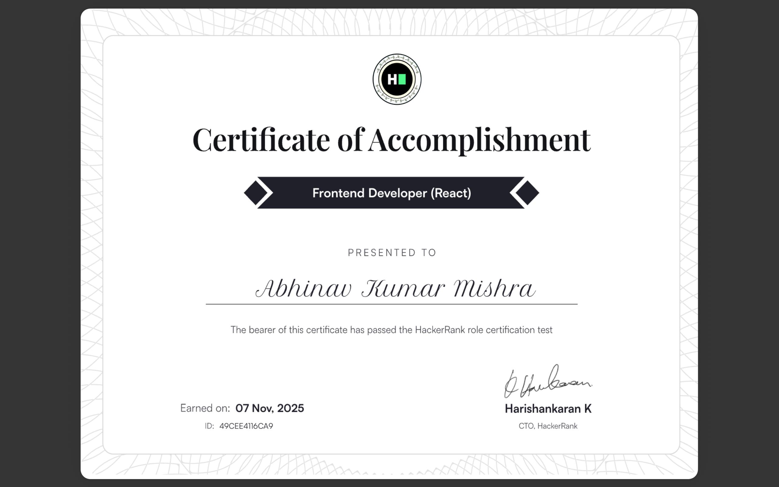 Frontend React certification